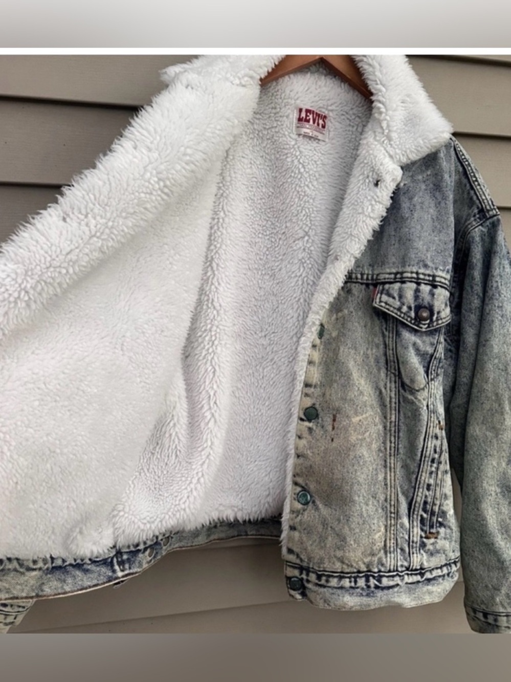 80’s Levi’s Acid Wash Jean Jacket Trucker Sherpa XL vintage coat - Picture 4 of 7